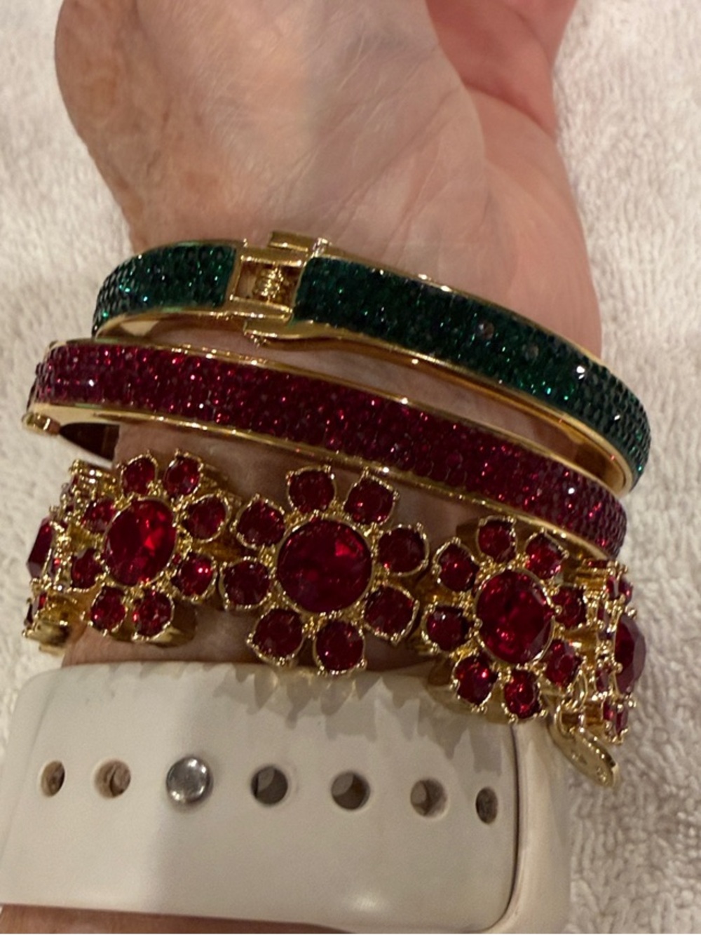 Talbots Gold-Tone Red and Green Crystal Bracelet Set